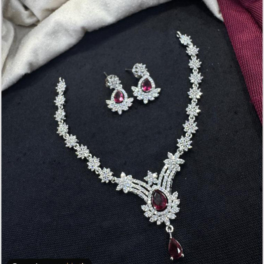 Tanish Art Jewellery Rhodium Plated Glamorous American Diamond Necklace Set