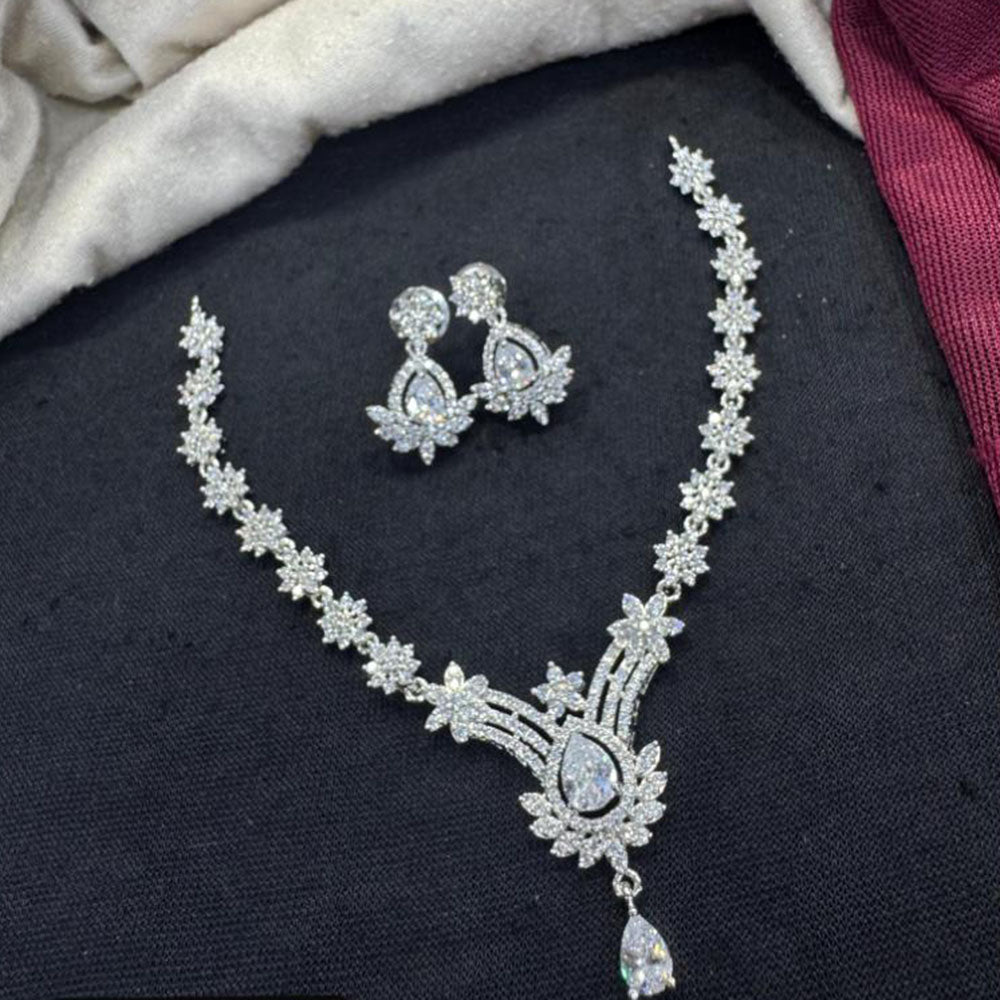Tanish Art Jewellery Rhodium Plated Glamorous American Diamond Necklace Set