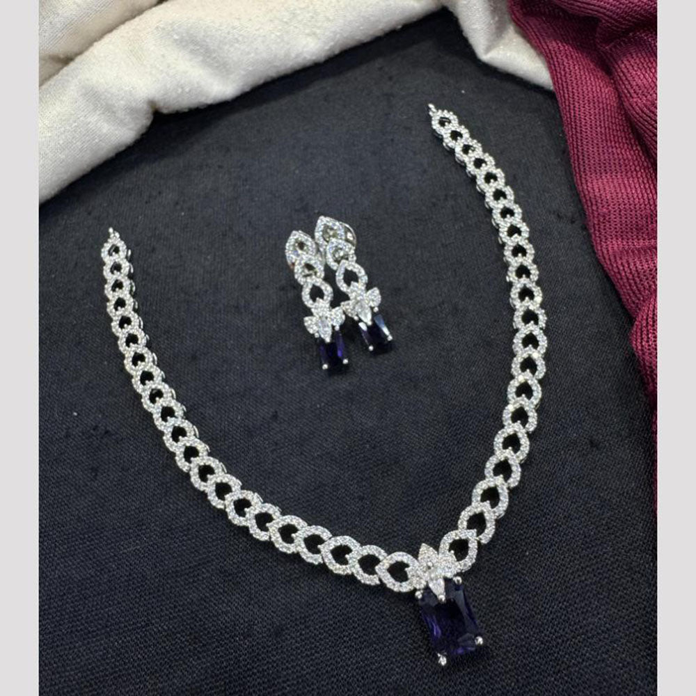 Tanish Art Jewellery Rhodium Plated Glamorous American Diamond Necklace Set