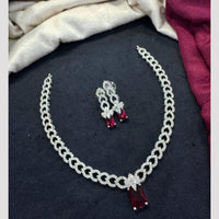 Tanish Art Jewellery Rhodium Plated Glamorous American Diamond Necklace Set