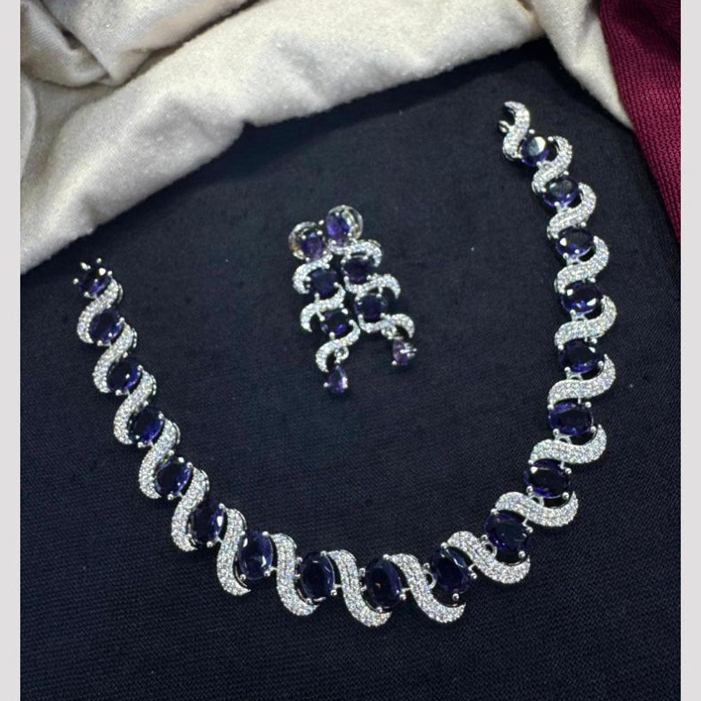 Tanish Art Jewellery Rhodium Plated Glamorous American Diamond Necklace Set
