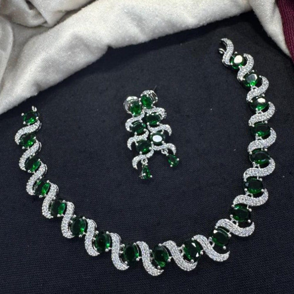 Tanish Art Jewellery Rhodium Plated Glamorous American Diamond Necklace Set