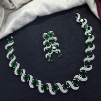 Tanish Art Jewellery Rhodium Plated Glamorous American Diamond Necklace Set