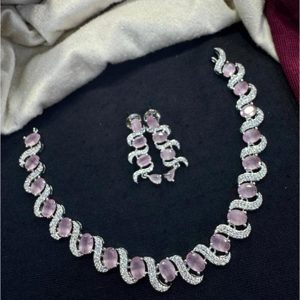 Tanish Art Jewellery Rhodium Plated Glamorous American Diamond Necklace Set
