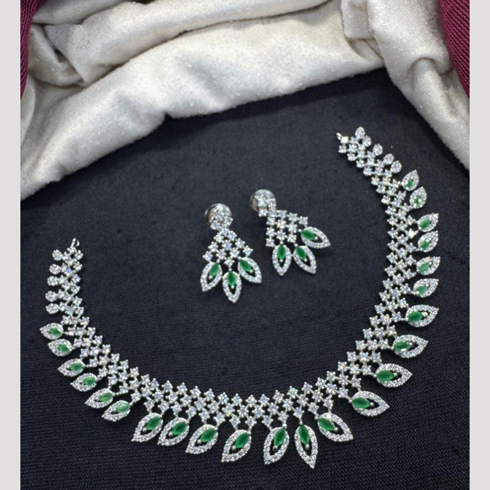 Tanish Art Jewellery Rhodium Plated Glamorous American Diamond Necklace Set