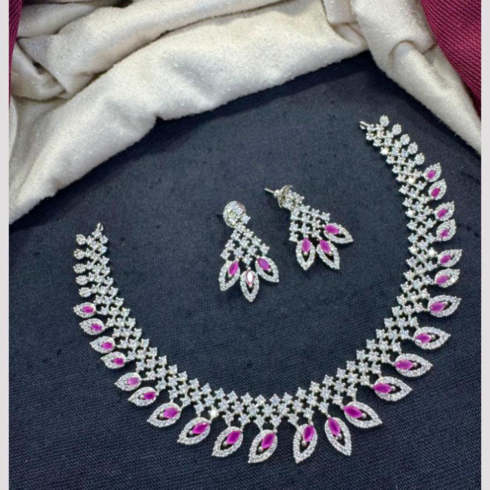 Tanish Art Jewellery Rhodium Plated Glamorous American Diamond Necklace Set