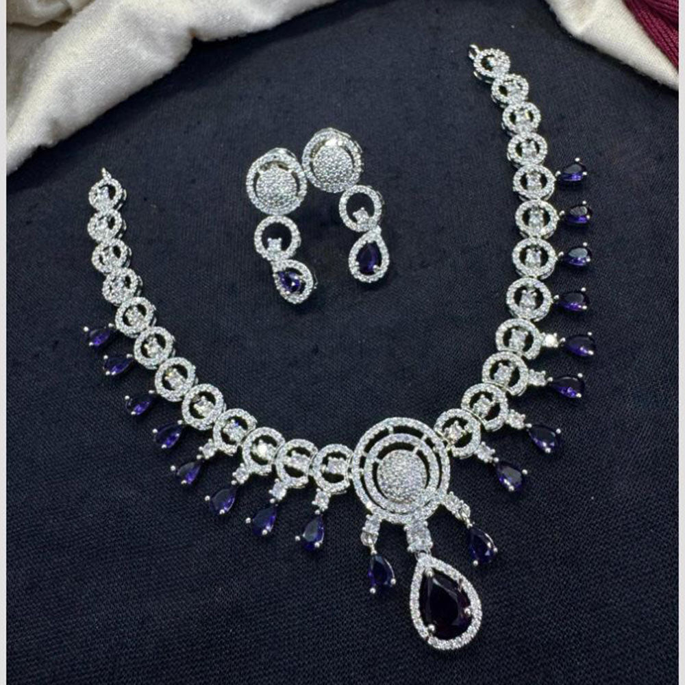 Tanish Art Jewellery Rhodium Plated Glamorous American Diamond Necklace Set