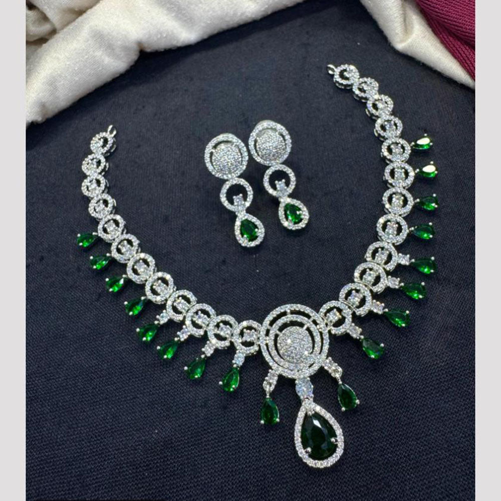 Tanish Art Jewellery Rhodium Plated Glamorous American Diamond Necklace Set