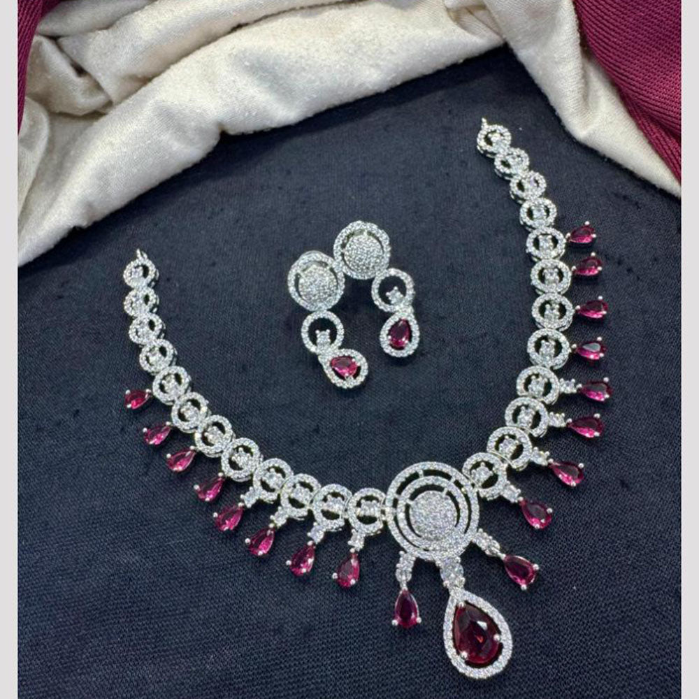 Tanish Art Jewellery Rhodium Plated Glamorous American Diamond Necklace Set