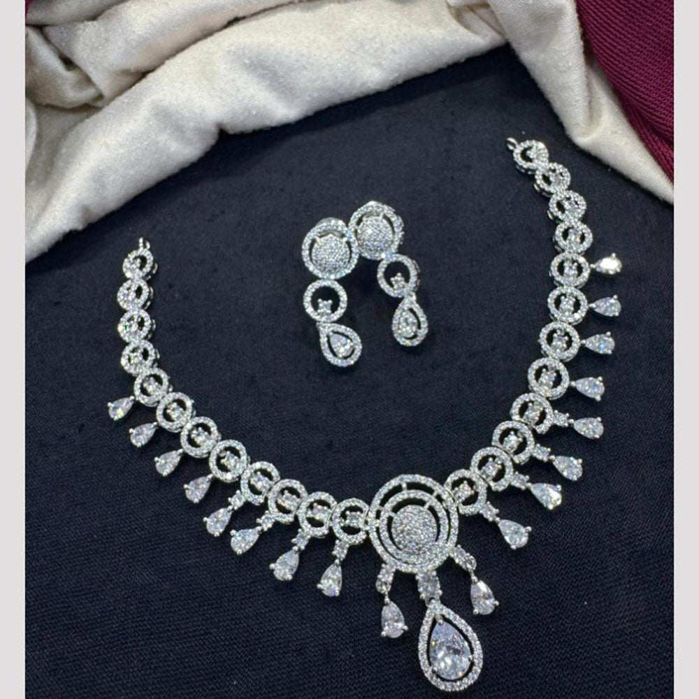 Tanish Art Jewellery Rhodium Plated Glamorous American Diamond Necklace Set