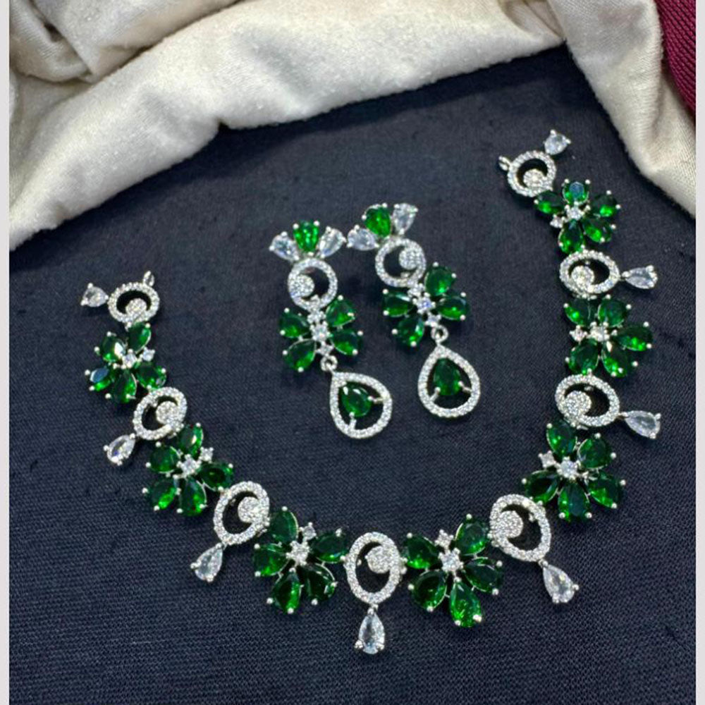 Tanish Art Jewellery Rhodium Plated Glamorous American Diamond Necklace Set
