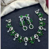 Tanish Art Jewellery Rhodium Plated Glamorous American Diamond Necklace Set