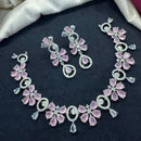 Tanish Art Jewellery Rhodium Plated Glamorous American Diamond Necklace Set