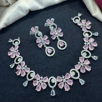 Tanish Art Jewellery Rhodium Plated Glamorous American Diamond Necklace Set