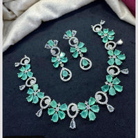 Tanish Art Jewellery Rhodium Plated Glamorous American Diamond Necklace Set