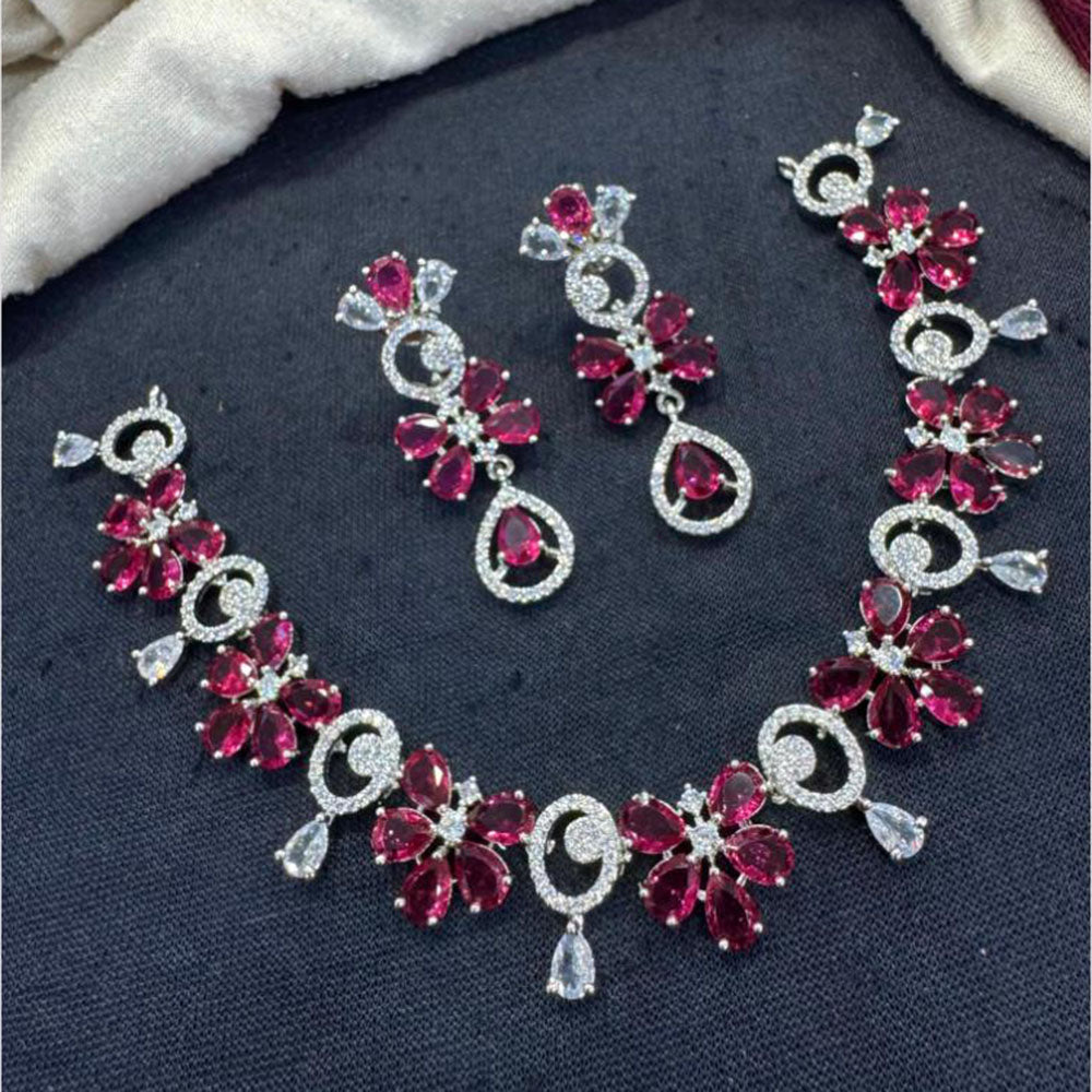 Tanish Art Jewellery Rhodium Plated Glamorous American Diamond Necklace Set