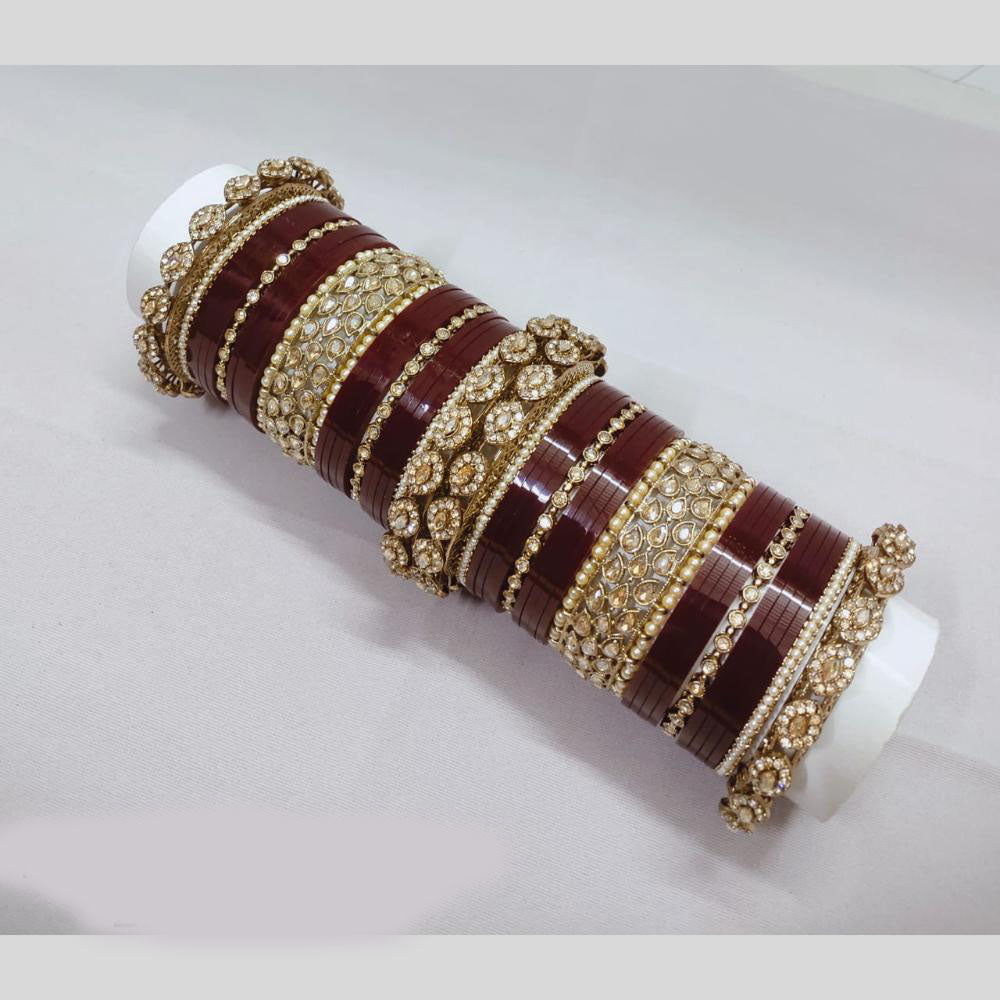 Tanish Art Jewellery Austrian Stone And Pearl Acrylic Bridal Bangles Set