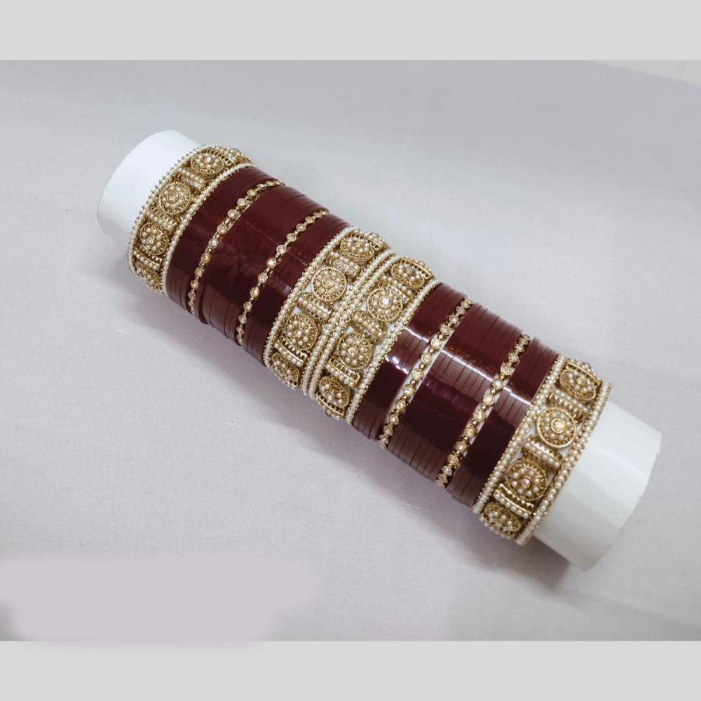 Tanish Art Jewellery Austrian Stone And Pearl Acrylic Bridal Bangles Set
