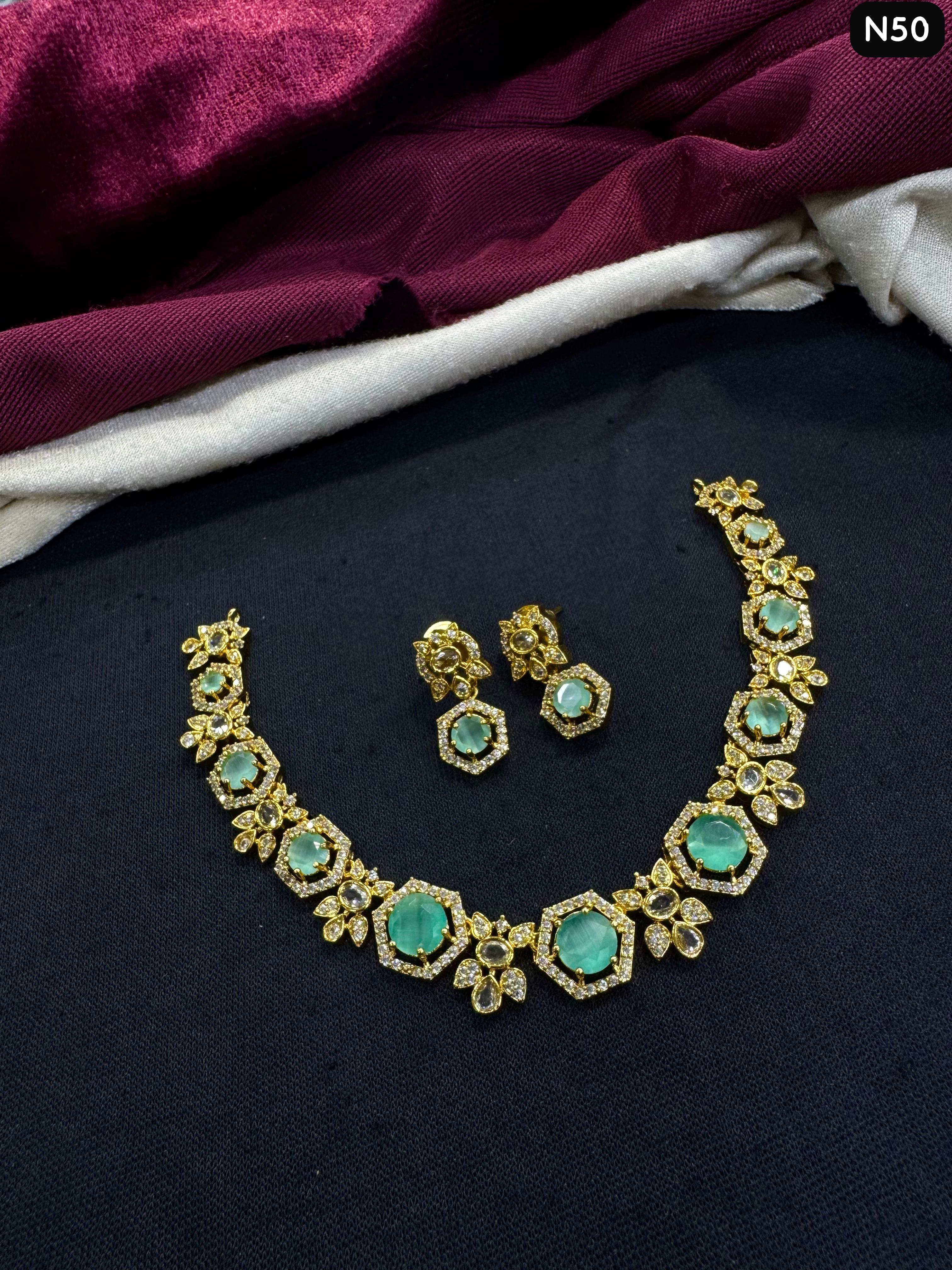 Tanish Art Jewellery Elegant Glow AD And Austrain Stone Necklace Set
