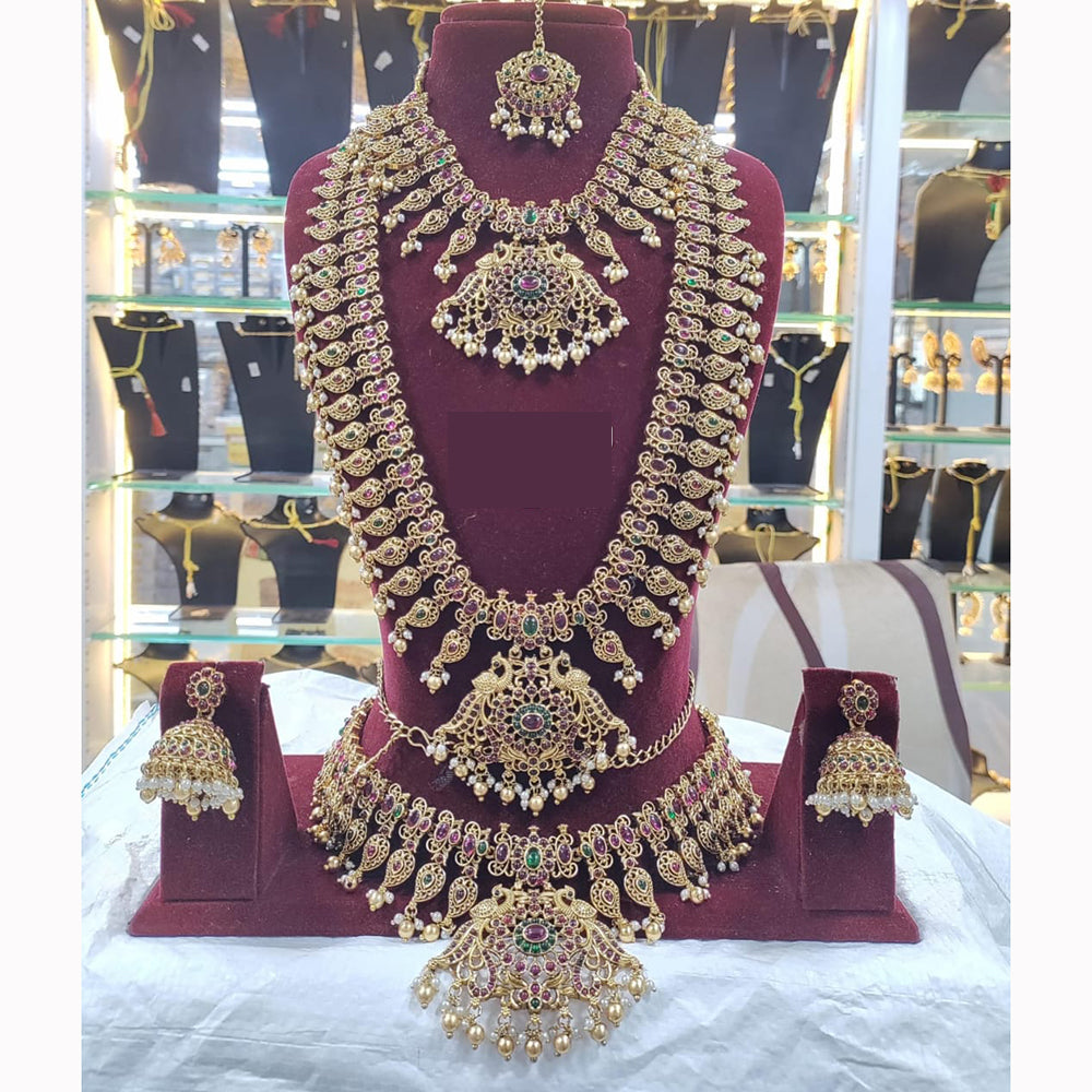 Tanish Art Jewellery Divine Beauty Pota And Pearl Temple Necklace Set