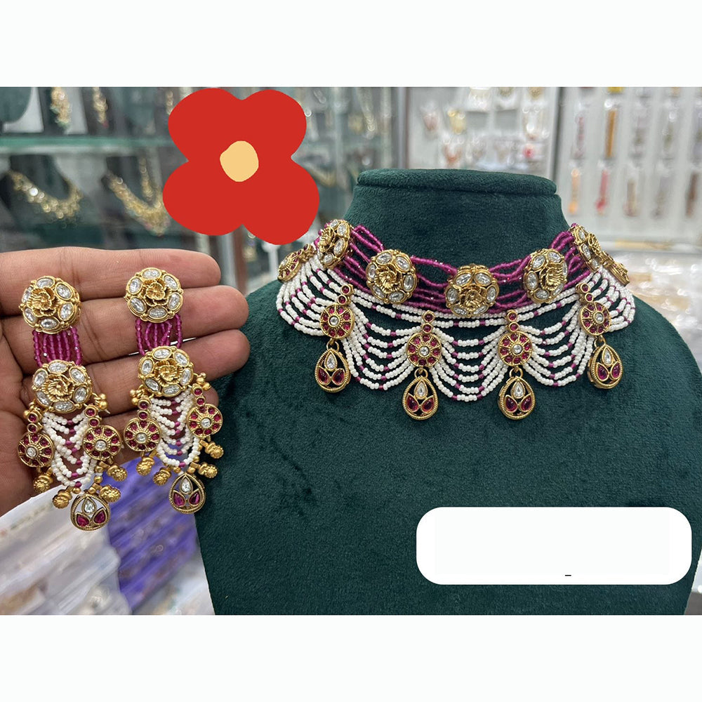 Tanish Art Jewellery Regal Beauty Pota Stone And Pearl Necklace Set