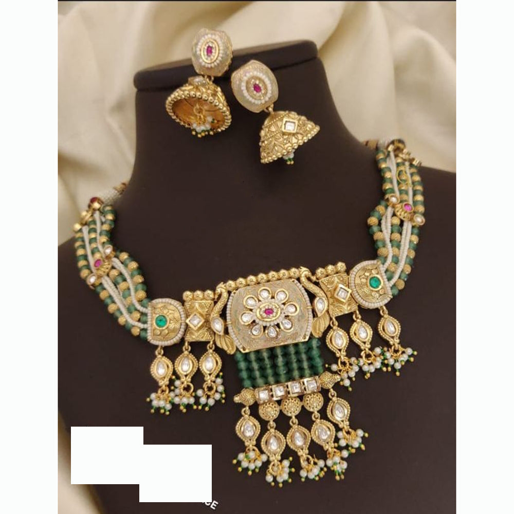 Tanish Art Jewellery Regal Beauty Pota Stone And Pearl Necklace Set