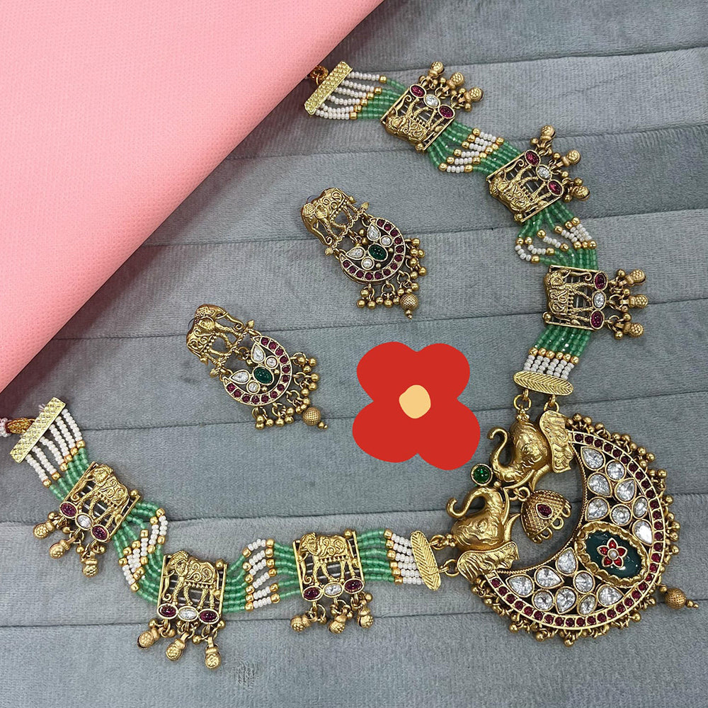 Tanish Art Jewellery Regal Beauty Pota Stone And Pearl Necklace Set