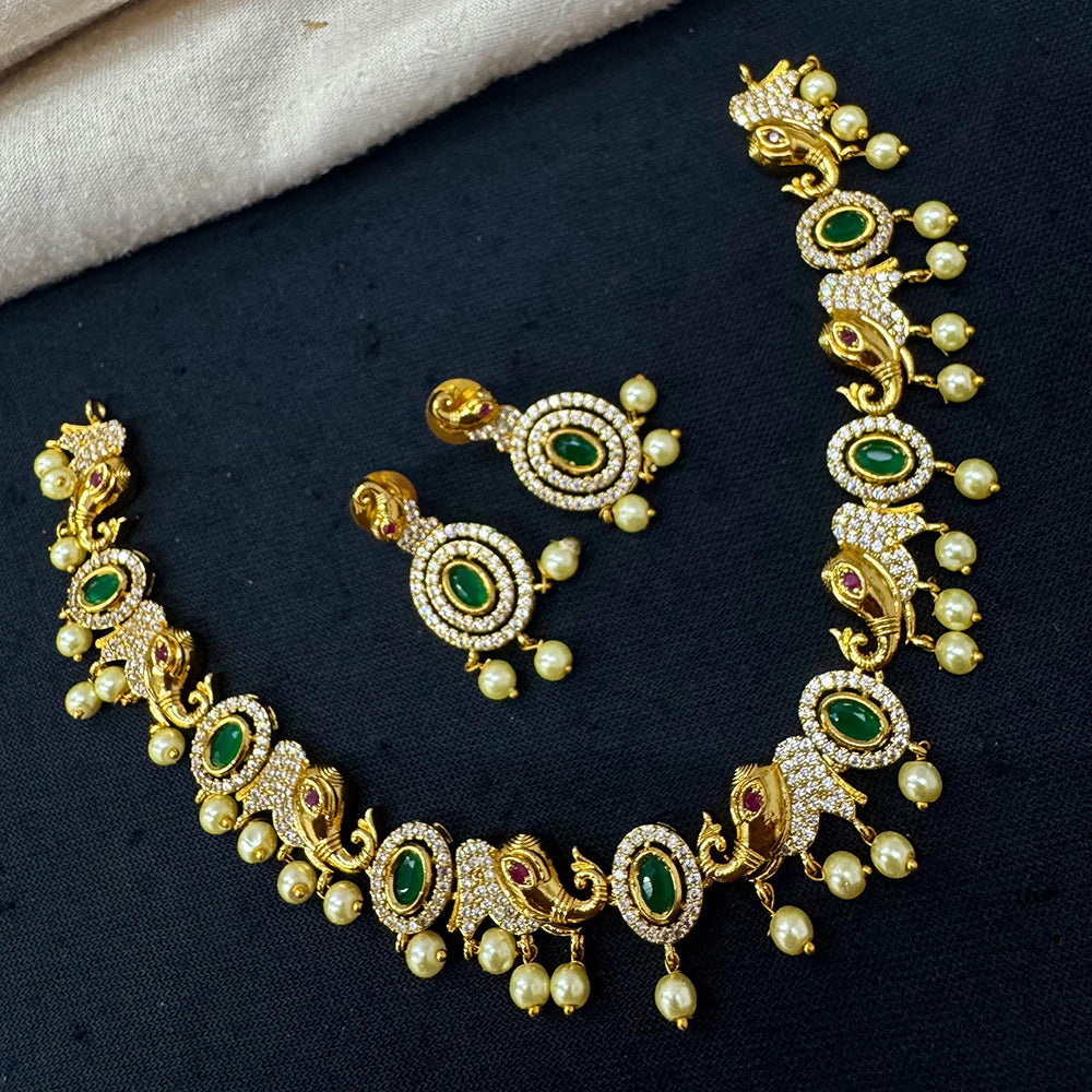 Tanish Art Jewellery Ethnic Charm Pota And Austrain Stone Pearl Necklace Set