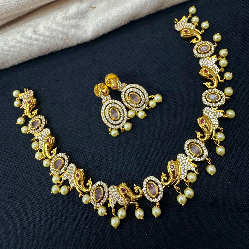 Tanish Art Jewellery Ethnic Charm Pota And Austrain Stone Pearl Necklace Set