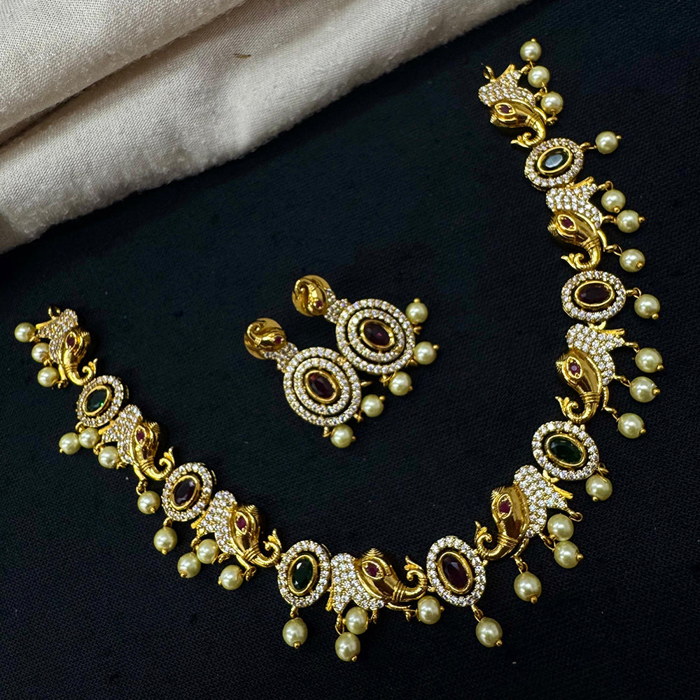 Tanish Art Jewellery Ethnic Charm Pota And Austrain Stone Pearl Necklace Set