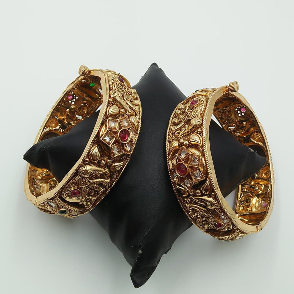 Tanish Art Jewellery Classic Pota And Kundan Stone Openable Bangles Set