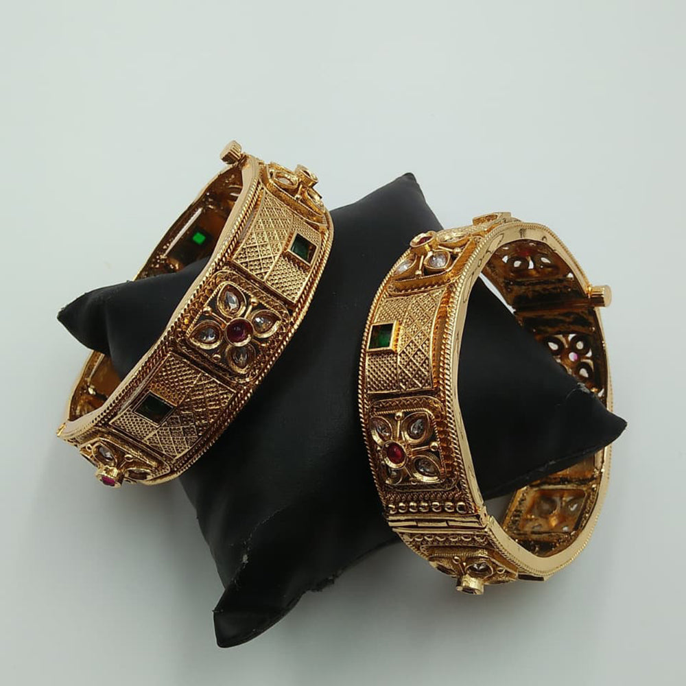 Tanish Art Jewellery Classic Pota And Kundan Stone Openable Bangles Set