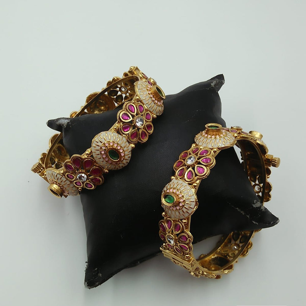 Tanish Art Jewellery Classic Pota And Kundan Stone Openable Bangles Set