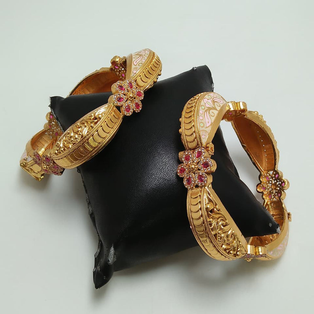 Tanish Art Jewellery Classic Pota Stone And Meenakari Openable Bangles Set
