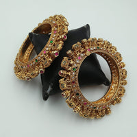 Tanish Art Jewellery Classic Pota And Kundan Stone Openable Bangles Set