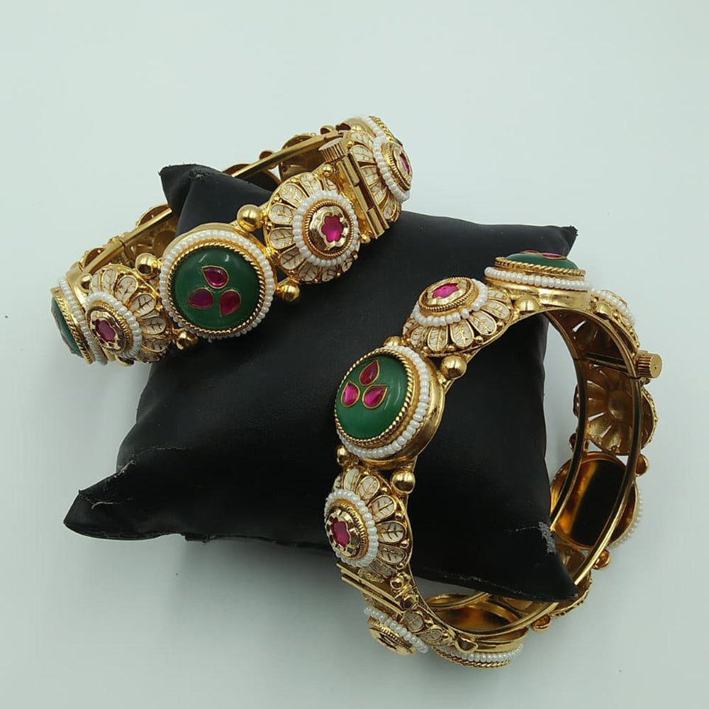 Tanish Art Jewellery Timeless Pota Stone And Pearl Openable Bangles Set