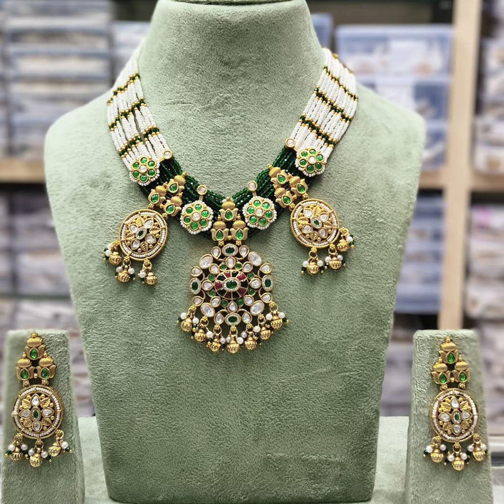 Tanish Art Jewellery Pota Stone And Pearl Designer Necklace Set