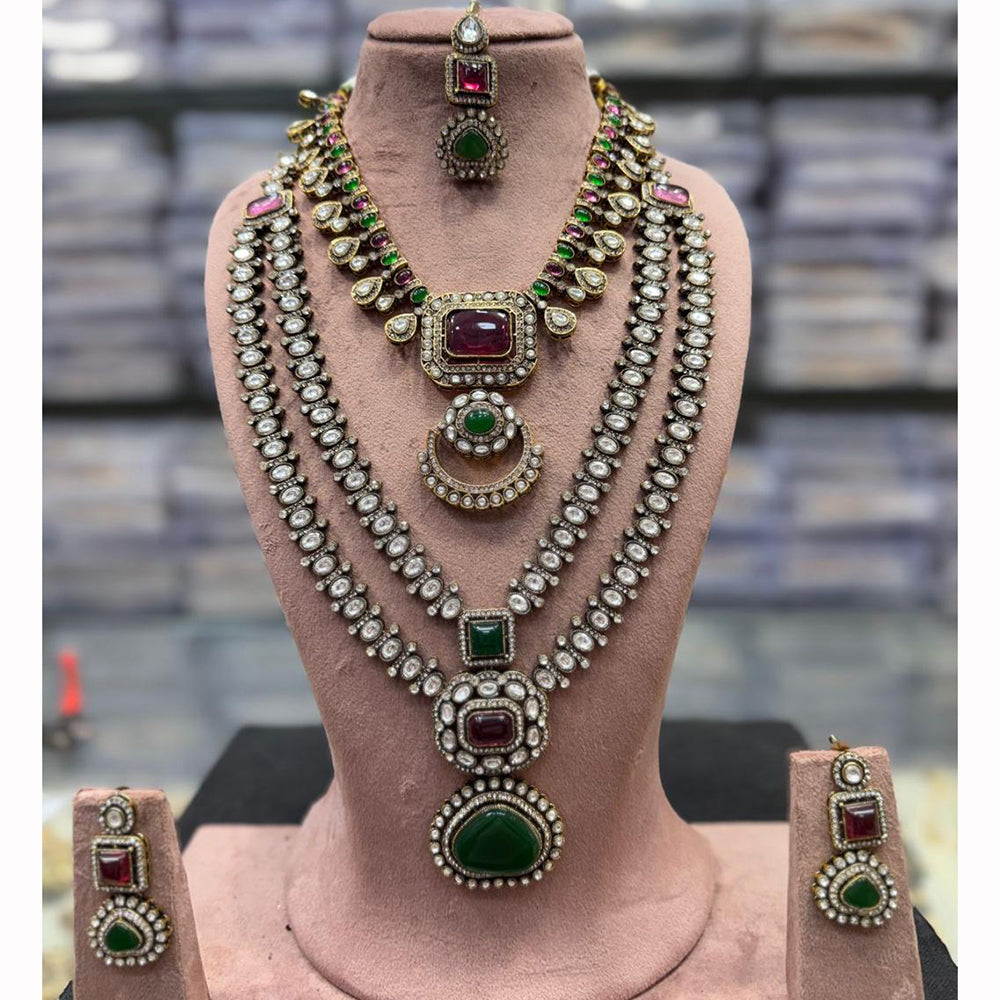 Tanish Art Jewellery Royal Look Kundan Stone Double Necklace Set