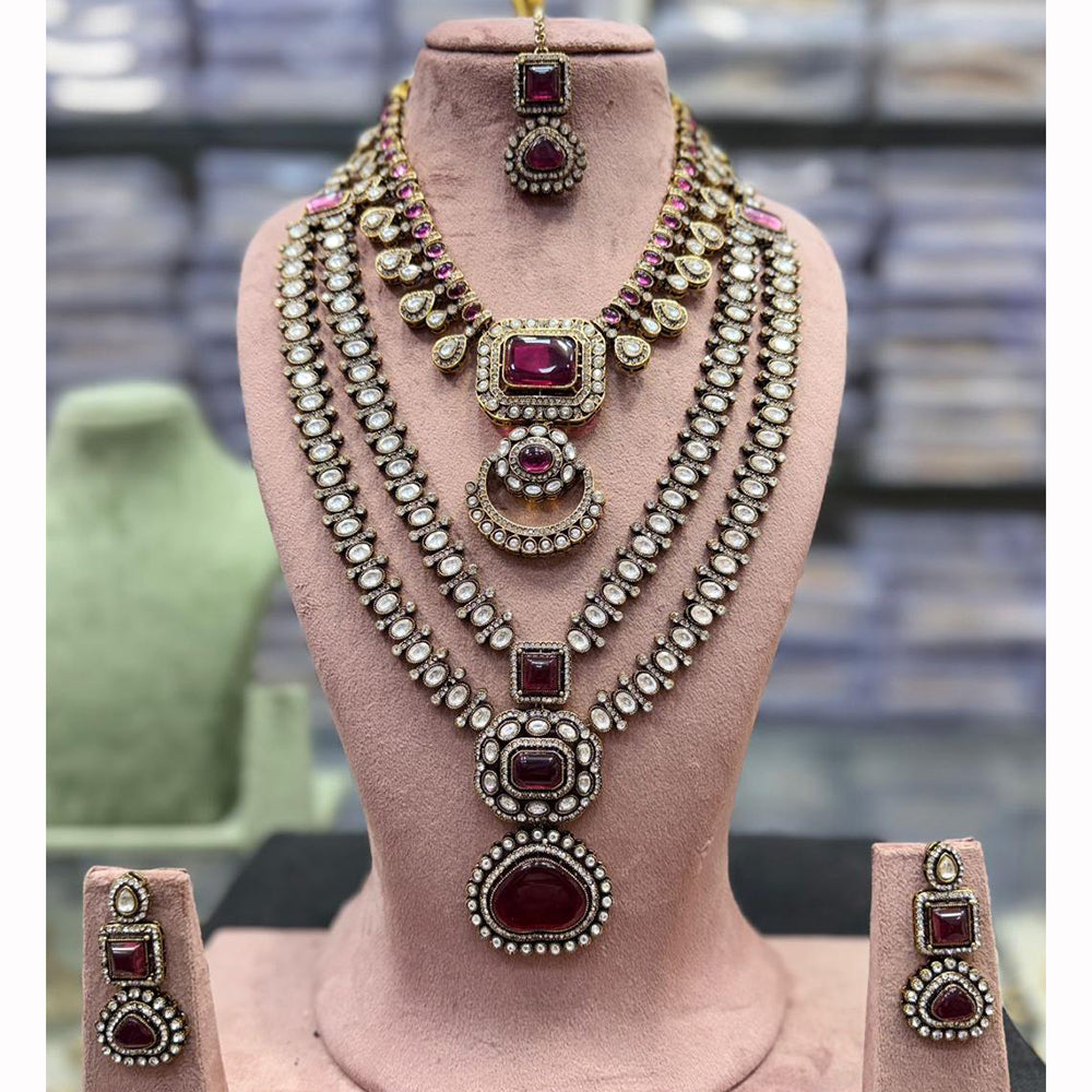Tanish Art Jewellery Royal Look Kundan Stone Double Necklace Set