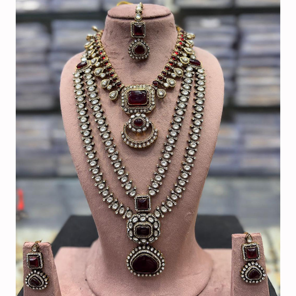 Tanish Art Jewellery Royal Look Kundan Stone Double Necklace Set