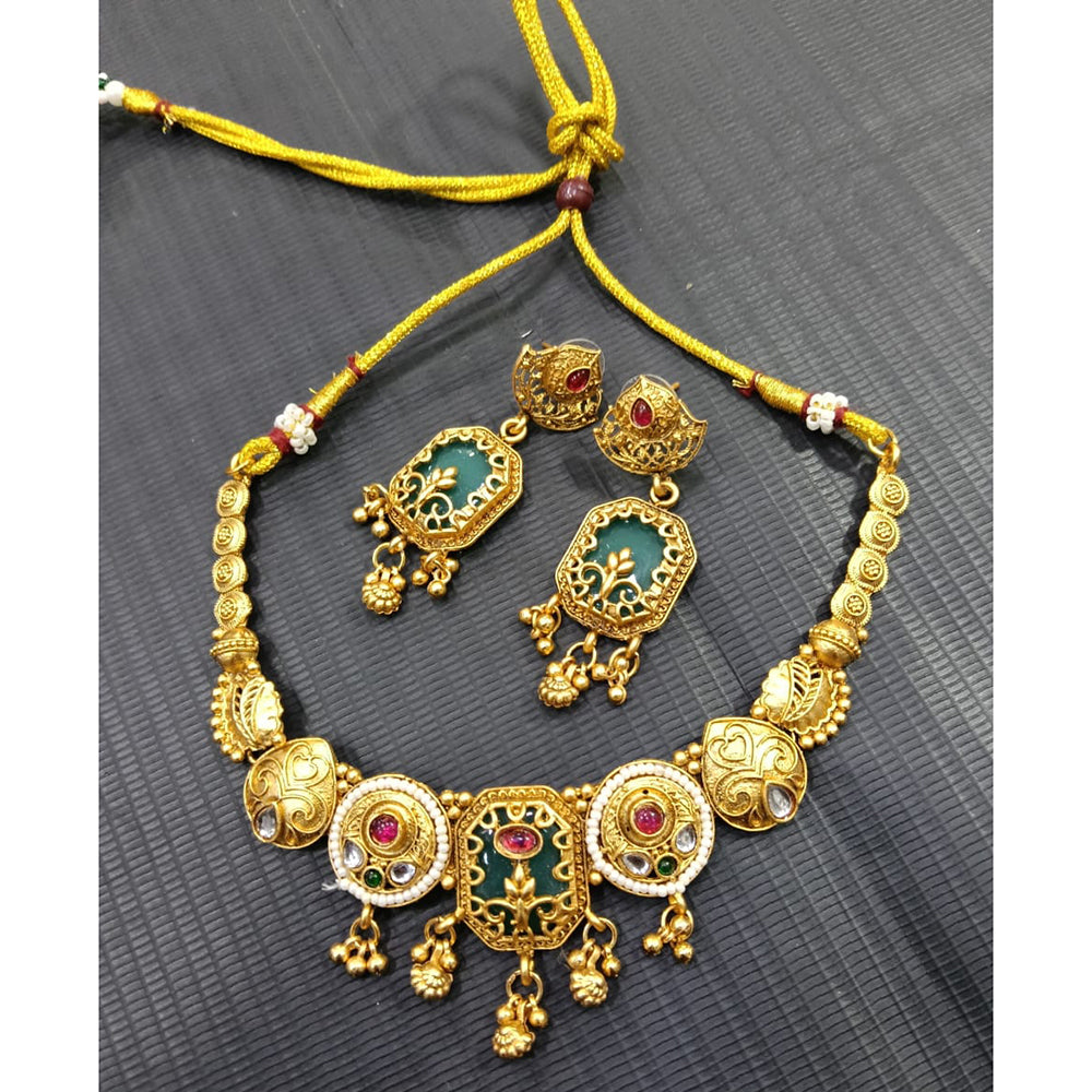 Tanish Art Jewellery Pota Stone And Pearl Elegant Necklace Set
