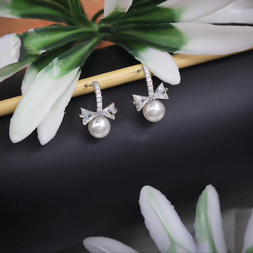 Tanish Art Jewellery Royal Austrian Stone And Pearl Bow Stud Earrings