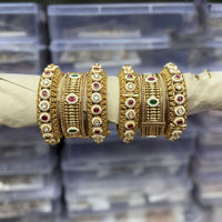 Tanish Art Jewellery Pota Stone And Pearl Royal Openable Bangles Set