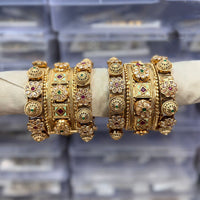 Tanish Art Jewellery Pota Stone And Meenakari Designer Openable Bangles Set