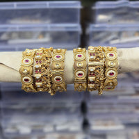 Tanish Art Jewellery Pota Stone And Pearl Royal Openable Bangles Set