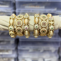 Tanish Art Jewellery Pota Stone And Meenakari Designer Openable Bangles Set