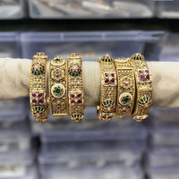 Tanish Art Jewellery Pota Stone And Pearl Royal Openable Bangles Set