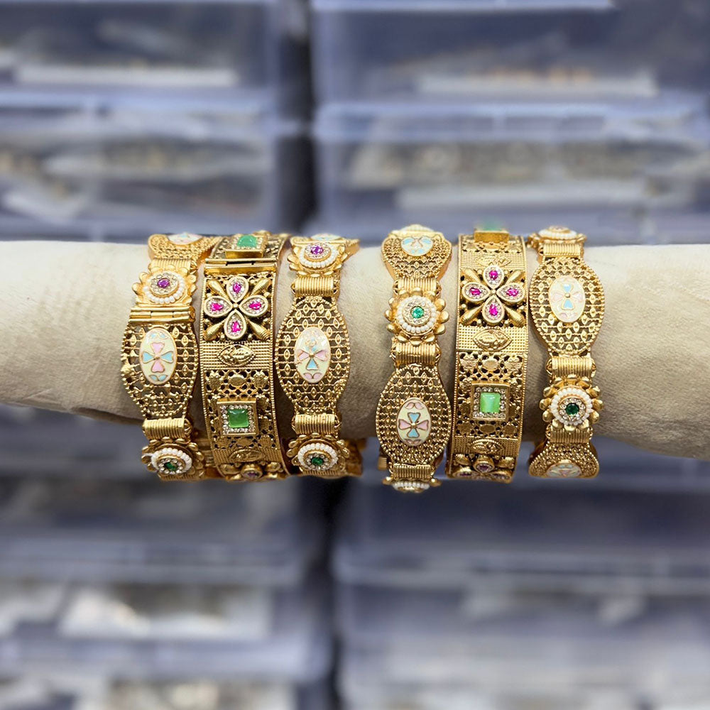 Tanish Art Jewellery Pota Stone And Meenakari Designer Openable Bangles Set