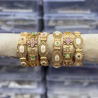 Tanish Art Jewellery Pota Stone And Meenakari Designer Openable Bangles Set