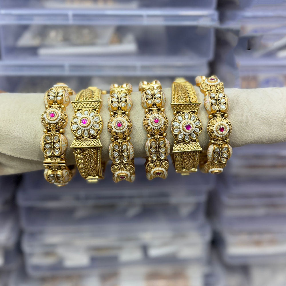 Tanish Art Jewellery Pota Stone And Meenakari Designer Openable Bangles Set